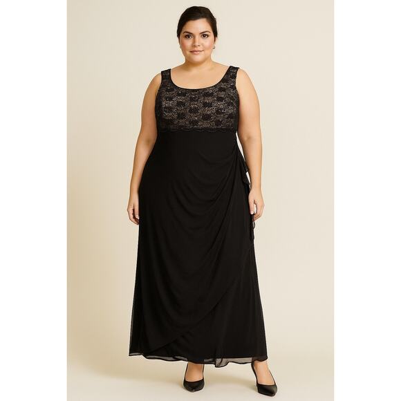 Alex Evenings Gown Women 18W Black Lace Sequin Sleeveless Black Tie Formal Event - Picture 1 of 9